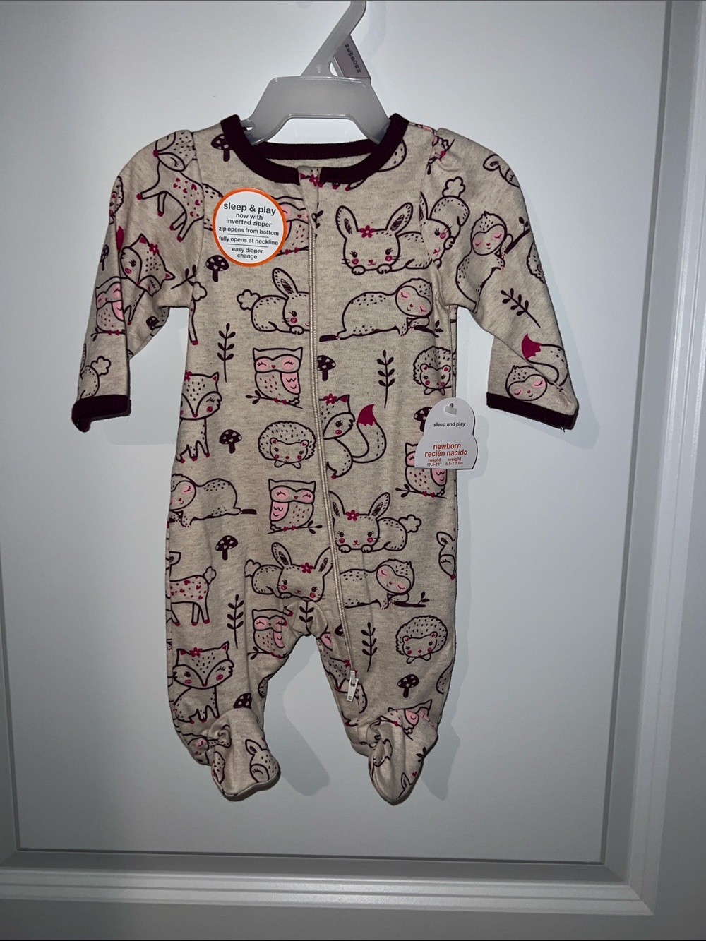 wonder nation Beige Woodland Print Footed One-Piece with Brown Trim